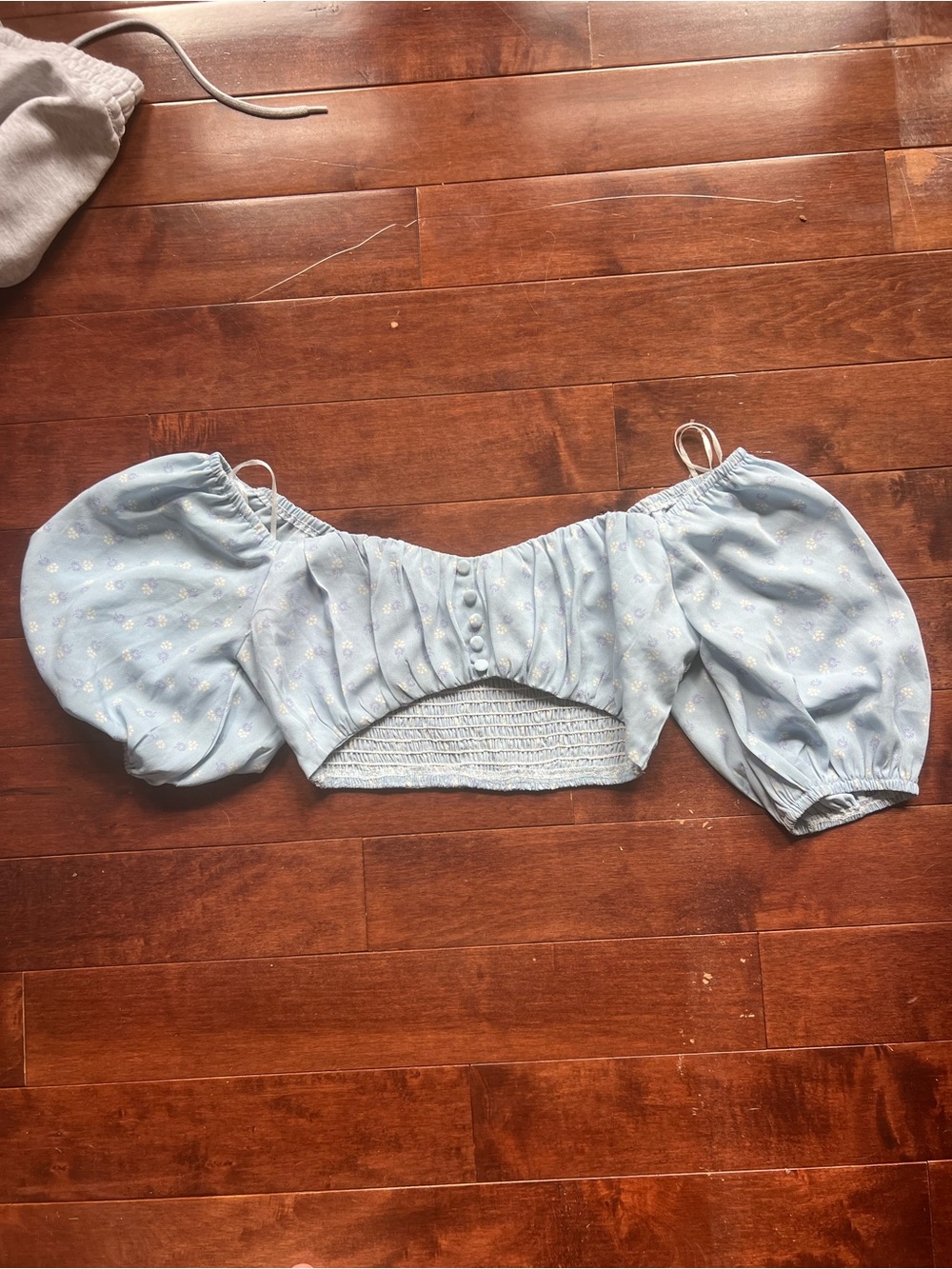 Princess Polly Light Blue Floral Smocked Crop Top
